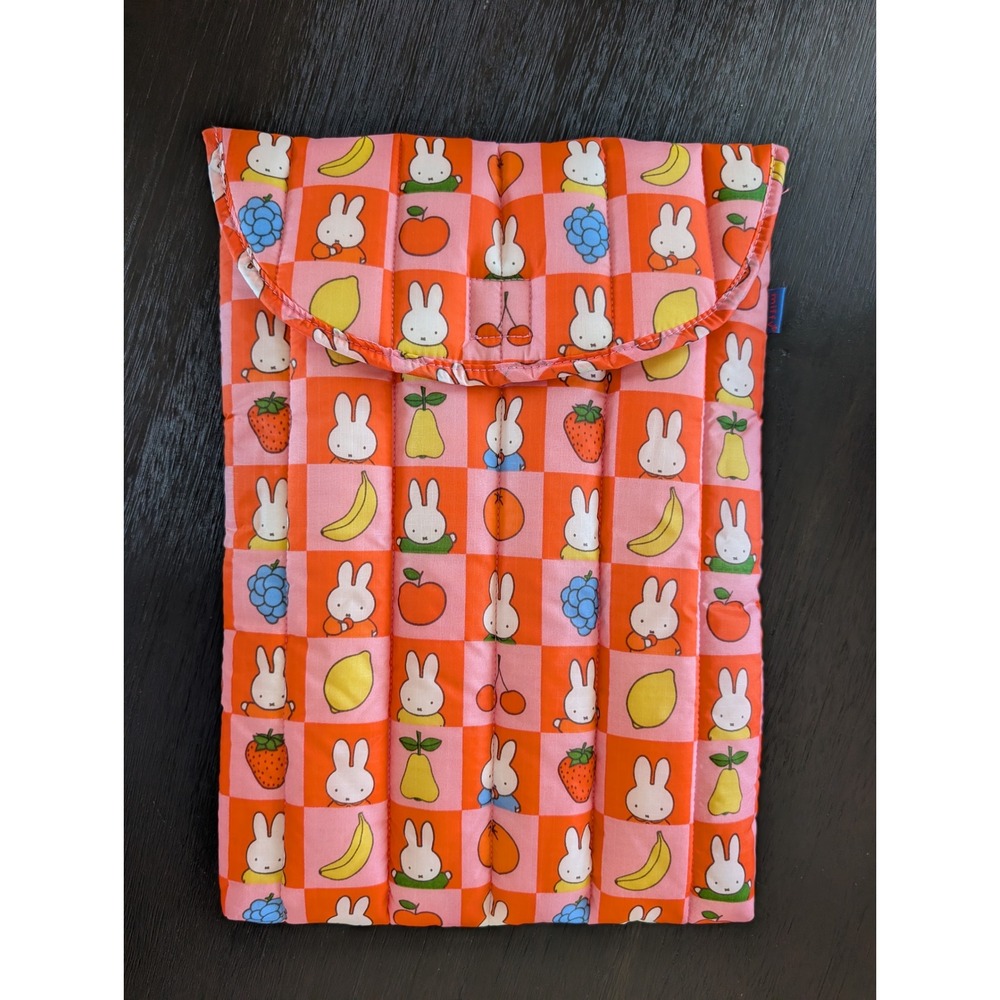 Miffy Checkered Fruit Padded Laptop Sleeve Orange Pink Quilted Tech Pouch Case